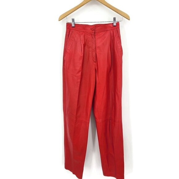 Alan Austin Pants - VTG 80s Alan Austin Red Leather Pants Womens S 40 IT High Waisted